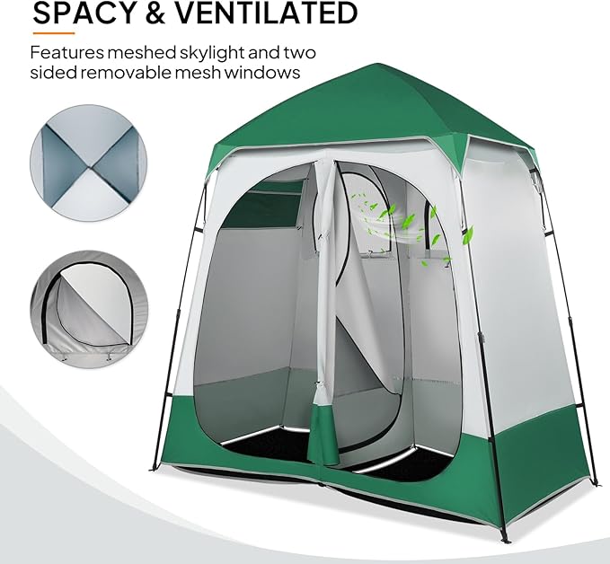 VINGLI 2 Room Shower Tent, 7.5 FT Instant Pop Up Shelter with Carrying Bag, Privacy Changing Room Tent,Perfect for Portable Toilet, Camping, Dressing, Outdoor Indoor, Easy Set Up