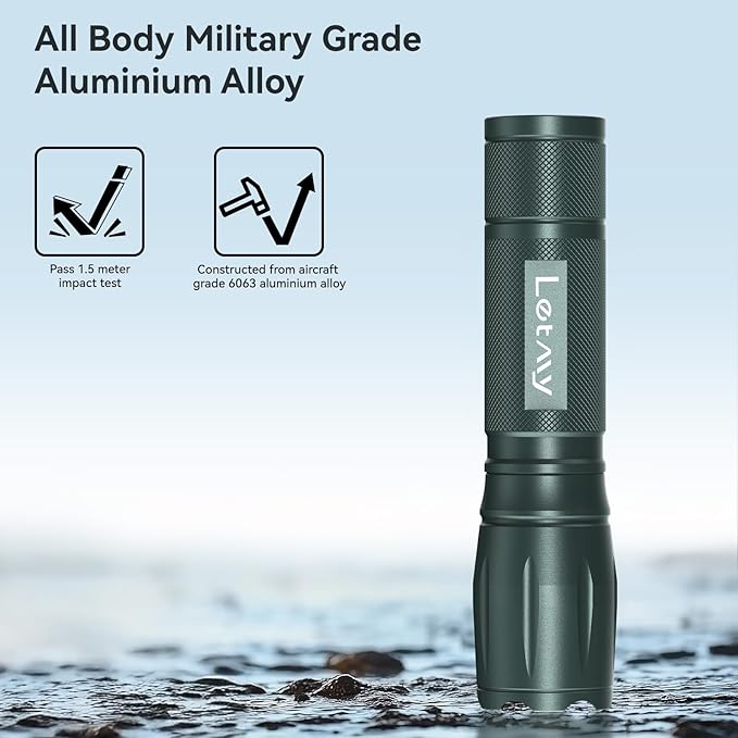 LETMY Tactical Flashlight - 2 Pack Bright Military Grade LED Flashlights High Lumens - Portable Handheld Flash Light, 5 Modes Zoomable Waterproof Flashlights for Home Emergency Camping- Gray