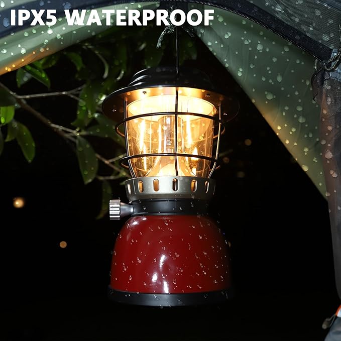 LED Camping Lantern Rechargeable Stepless Dimming Vintage Rechargeable Vintage Lantern, 4000mAh Power Bank, IPX5 Waterproof Portable Hanging Lamp for Camping Hiking Emergency and Power Outage