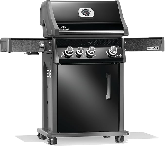 Napoleon Rogue PRO 425 Natural Gas Grill with Infrared Side Burner, Black, Durable 4-Burner Outdoor BBQ
