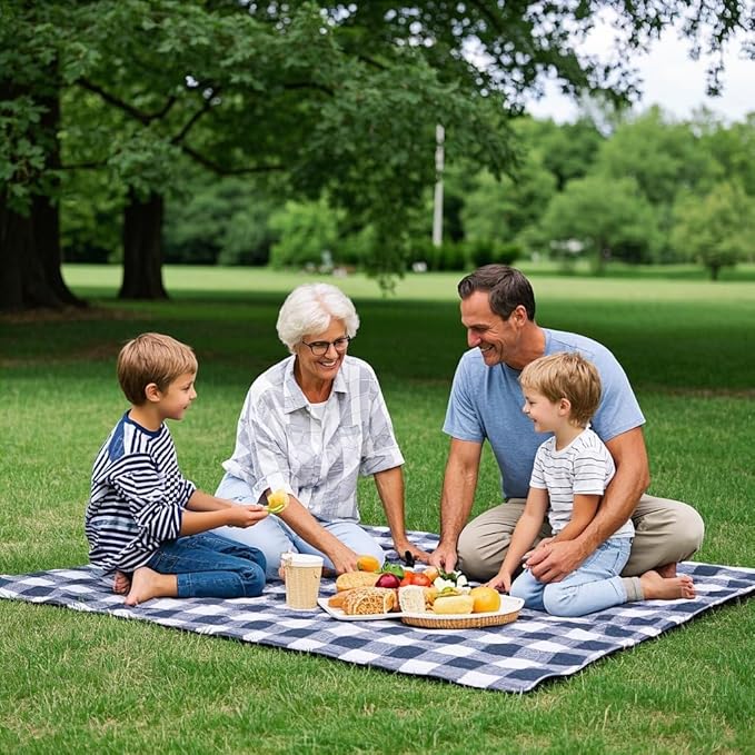 Waterproof Picnic Blanket Extra Large: 80"x80" Portable Outdoor Camping Blankets with Mat - 3 Layer Foldable Beach Blanket with Carry Strap & Sandproof Backing for Grass/Hiking/Travel/Concerts/Indoor