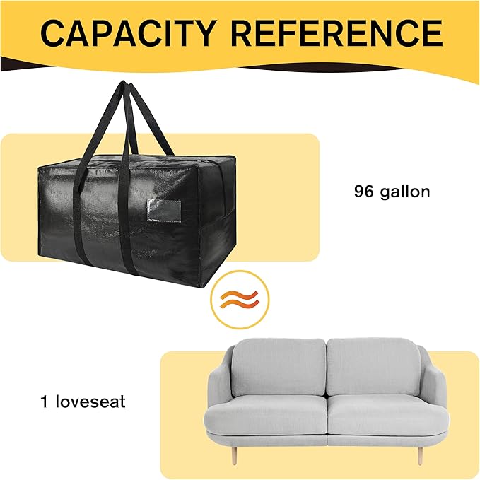 Heavy Duty Extra Large Moving Bags,96 Gallon Jumbo Packing Bags,Huge Moving Storage Bags with Strong Zippers & Carrying Handles,Reusable Big Moving Storage Bags for College Dorm Travel 2Pack