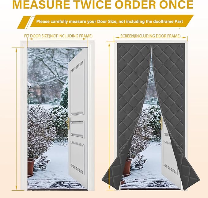 Insulated Door Curtain Fit Door 36"x82" - Magnetic Thermal Cover for Winter - Winter Door Insulation to Keep Warm Air in & Cold Air Out