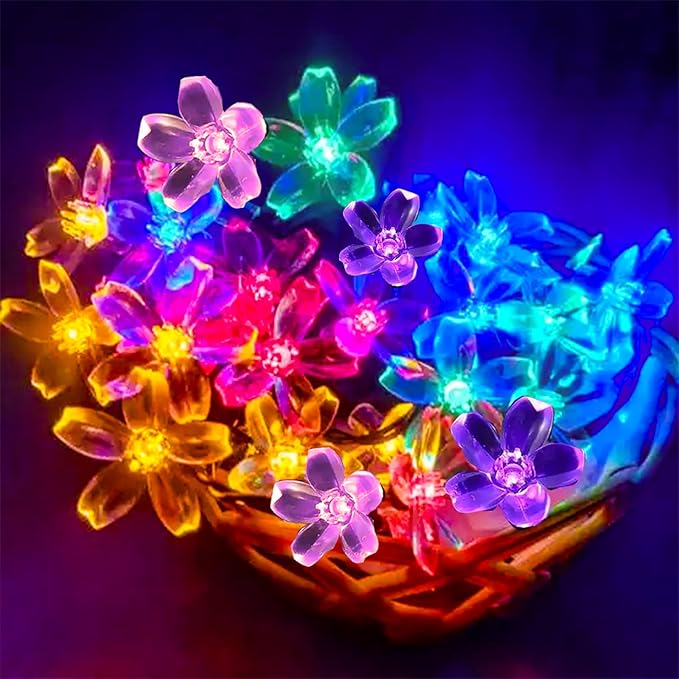 Battery Operated and USB Plug in Fairy Flower String Lights, 9.8 ft 30 LED Cherry Blossom 8 Modes Timer Indoor Bedroom Party Wedding Garden Christmas Easter Tree Hanging Decorations (Multi Color)