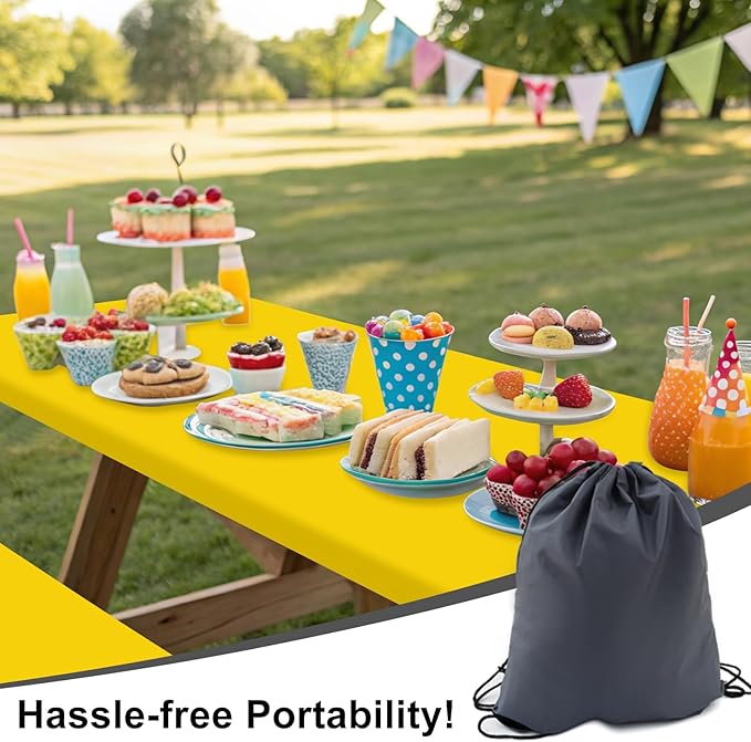 Smiry Picnic Table Cover with Bench Covers, Waterproof Elastic Fitted Polyester Tablecloths for 6 Ft Rectangle Tables, Washable Windproof Tablecloth for Camping, RV & Outdoor (Yellow, 30x72 Inches)