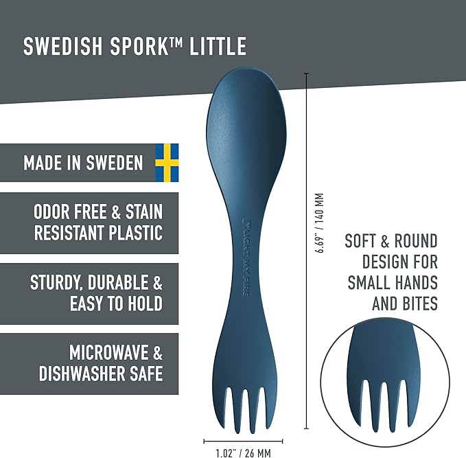 Light My Fire Spork Little Colored Sporks 2pack, 2-in-1 Hard Plastic Travel Spork Reusable Camping Utensils for Lunch Box Outdoor Picnic Utensil BPA Free, HazyBlue/DustyPink