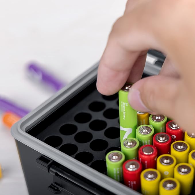 JJC AAA Battery Hard Case with Detachable Tester Checker,44 Slots AAA Battery Case Storage Oragnizer for Household Batteries,Water-Resistant and Shockproof