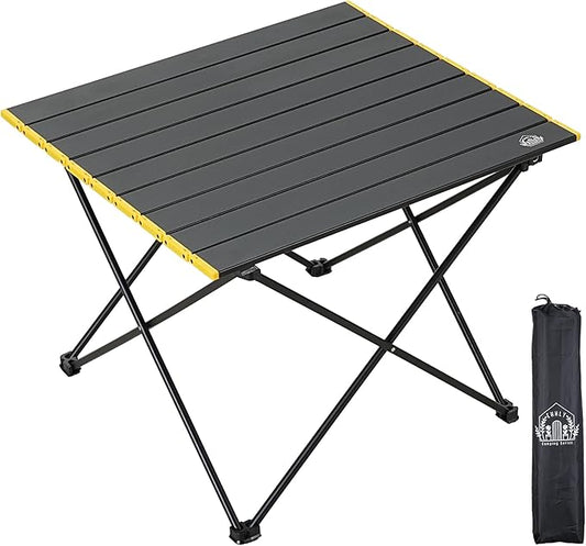 Portable Folding Camping Table, Large Compact Aluminum Beach Picnic Table, Lightweight Collapsible Outdoor Camp Tables That Folds & Rolls Up, Beach Gear Essentials Camp Accessories, Black