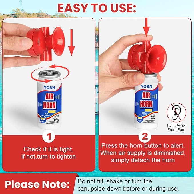 Marine Boat Air Horn 1.4oz, Loud Mini Handheld Air Horns for Safety, Mini Small Compressed Can Blow Fog Bear Horn, Emergency Use for Boating, Hiking, Camping, Sporting Events Outdoor Alarm (2PCS)