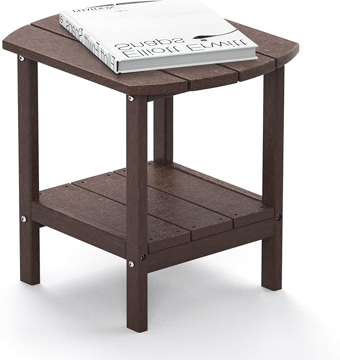 TORVA Patio Adirondack Side Table, Outdoor End Tables All-Weather Resistant HDPE Humidity-Proof Long Time Use for Deck, Lawn,Garden, Porch, Backyard End Table（Brown Color）(2 Tier)