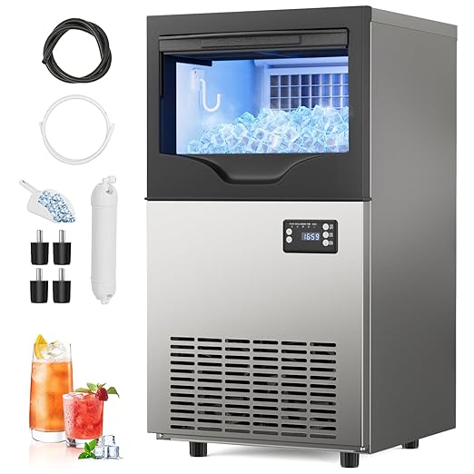 Commercial Ice Maker Machine, 120lbs/24H Under Counter Ice Maker, 22~33Lbs Stainless Steel Storage Capacity, 12 Adjustable Thickness Settings, Self-Cleaning, Ideal for Home, Cafe, Bar, Clinic (120LBS)