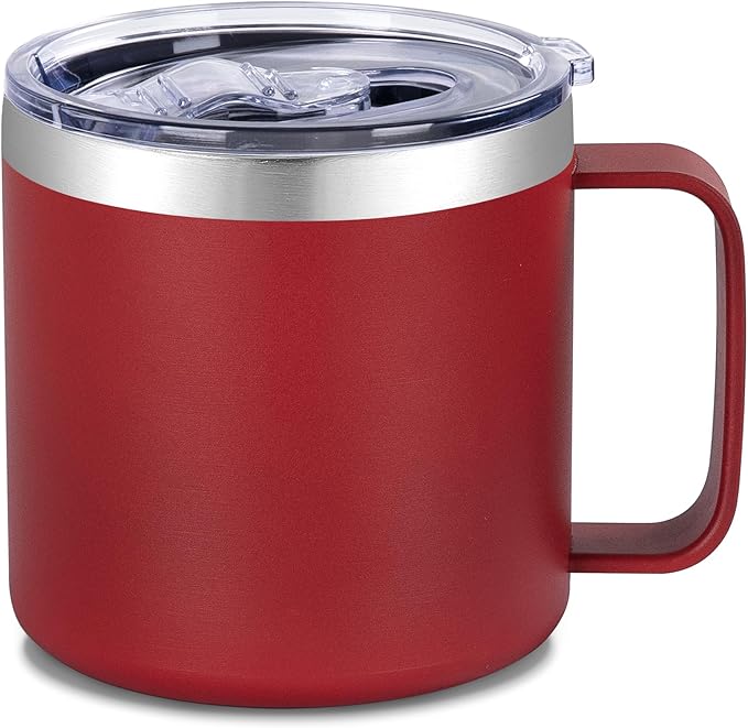 VEGOND 14 oz Insulated Coffee Mug with Handle, Stainless Steel Travel Coffee Mug with Lid, Double Wall Vacuum Metal Coffee Cup, Coffee Tumbler Powder Coated, Red 1 Pack