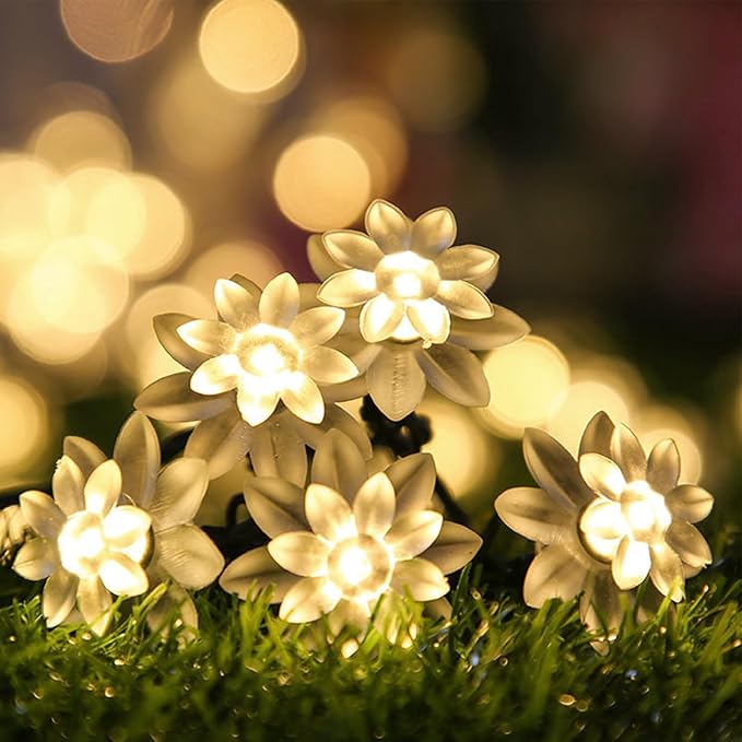 USB & Battery Operated Flower Fairy Lights, 10ft 30 LED Twinkle Diwali Soft Rubber Lotus Floral Lamps with Timer for Kids' Room Garden Patio Christmas Easter Tree Wall Hanging Decor, Warm White