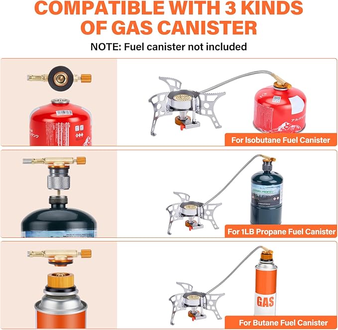 WADEO 3900W Windproof Camping Stove, Camping Gas Stove with Piezo Ignition, Backpacking Stove Portable Camping Stove with Two Fuel Canister Adapter for Outdoor Backpacking Hiking and Picnic
