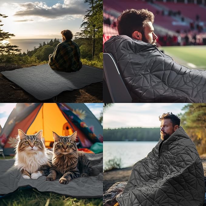 Outdoor Waterproof Blanket, Foldable Fleece Stadium Blanket for Outdoor Sports Event, Camping, Concerts, Car, Pet, Picnics - Windproof, Wearable, Machine Washable 80" x 58"