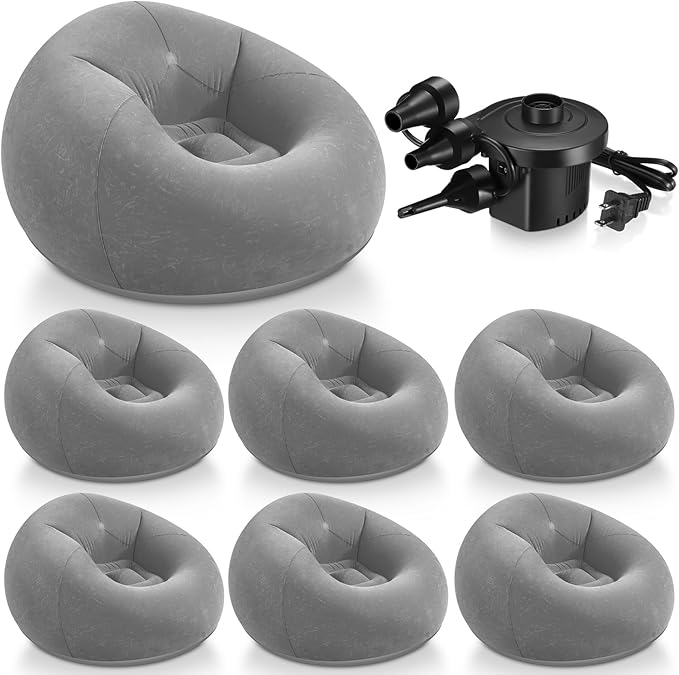 Realspring 6 Pcs Bean Bag Chairs for Adults Inflatable Chairs with Electric Air Pump,Blow up Couch Folding Portable Inflatable Couch Lazy Sofa for Reading Living Room Camping (Gray)