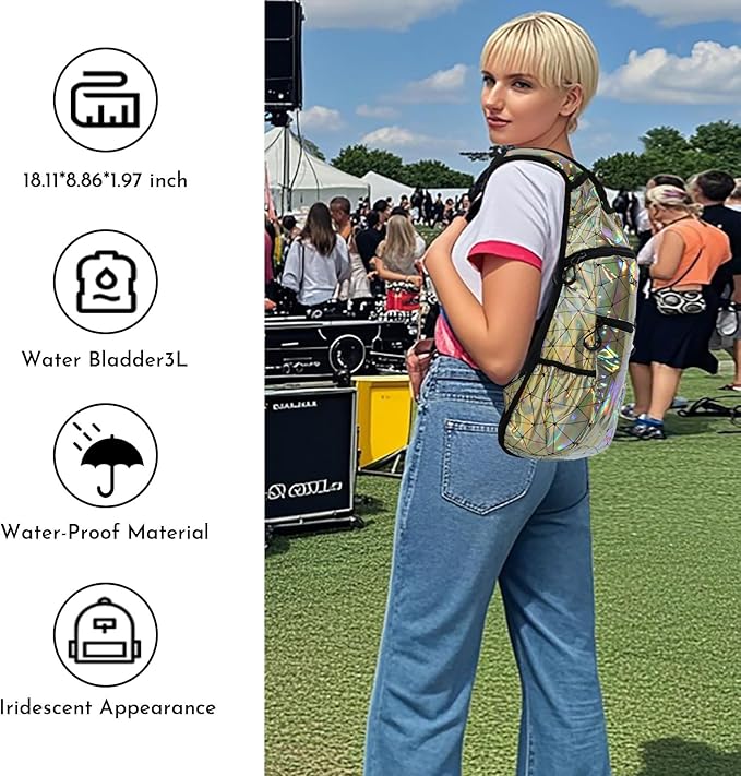 Reflective Hydration Backpack, Hydration Pack - Water Backpack with 2L/3L Hydration Bladder, Essential for Festivals - Rave Hydration Pack for Hiking, Running, Cycling, and Festivals