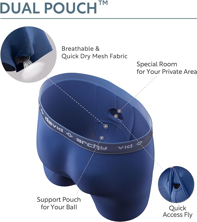 DAVID ARCHY Men's Underwear Ultra Soft Modal Dual Pouch Trunks Ball Pouch Bulge Enhancing Boxer Briefs for Men 3 or 4 Pack