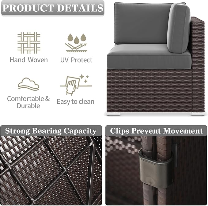 LayinSun 8 Piece Patio Furniture Set with 44" Propane Gas Fire Pit Table, Outdoor Sectional Conversation Set Wicker Rattan Sofa Set with Coffee Table