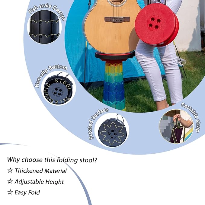 Telescopic Stool,20.4" Portable Seat, Collapsible Chair with Carabiner for Camping/Fishing/Hiking/BBQ/Music Festival - Max Capacity 770lbs