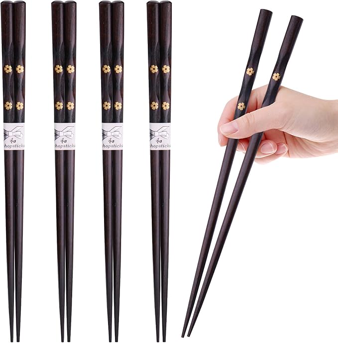 5 Pairs Chopsticks Wooden, Glamfields Reusable Chop sticks, Non-slip Japanese Style gift set