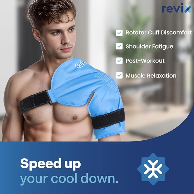 REVIX XL Shoulder Ice Pack for Rotator Cuff Reusable Gel Cold Wrap for Shoulders Injuries and Surgery, Soft Plush Lining, Flexible and Long Lasting