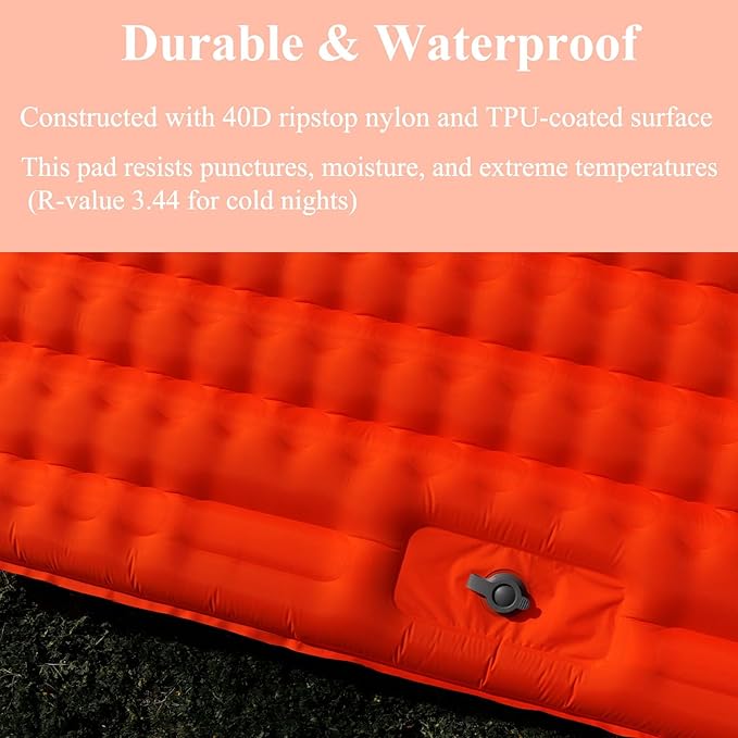 Double Camping Sleeping Pad 2 Percon, Ultralight Camping Mat with Pillow Built-in Foot Pump Inflatable Sleeping Pads Compact for Hiking Traveling Tent
