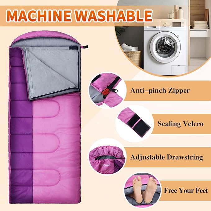XL 10 Degree Sleeping Bags Waterproof for Adults 350GSM Machine Washable with Compression Sack for 3-4 Season Camping Outdoor