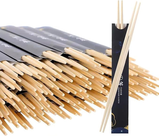 100 pairs Disposable Bamboo Chopsticks, 9.5 Inch Japanese Style Double Pointed Sleeved and Separated Chop sticks for Sushi & Asian Dishes
