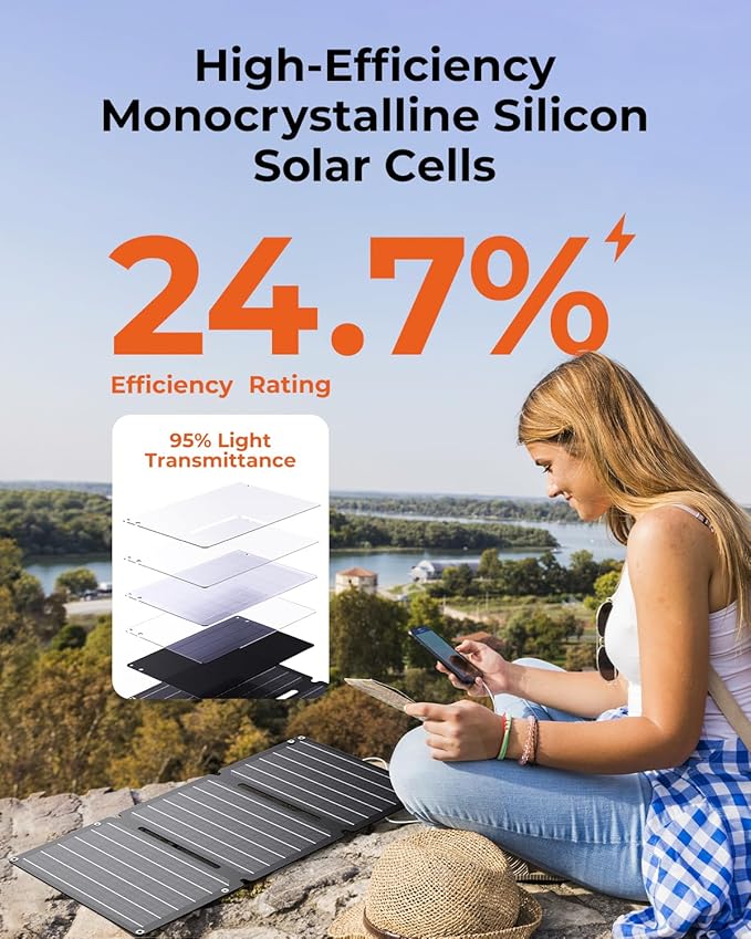 BigBlue 30W Solar Panel Charger with Fast Charging USB-A, USB-C and DC Ports, IP68 Waterproof, Portable Folding Solar Charger Compatible with iPhone, iPad, Samsung, LG, Power Banks, Power Station