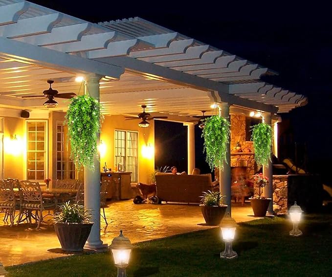 Hanging Plants Outdoor UV Resistant Faux Hanging Plants Indoor Artificial Decor outdoor artificial hanging plants for Wall House Room Patio Indoor Outdoor Home Shelf Office Decor in 3 Pcs(Green)