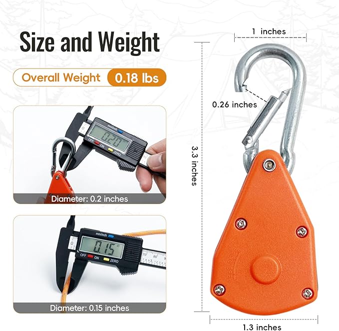 13ft Adjustable Outdoor Windproof Rope Ratchet Strap Tie Down Straps Small Mini Reflctive Paracord Rope Tent Hanger Grow Light Kayak 5/32" Orange 6 Pack