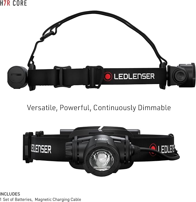 Ledlenser, H7R Core Rechargeable Headlamp, High Power LED, 1000 Lumens, Hands-Free Light for Home, Waterproof, Outdoor, Camping, and Emergency Use, Black