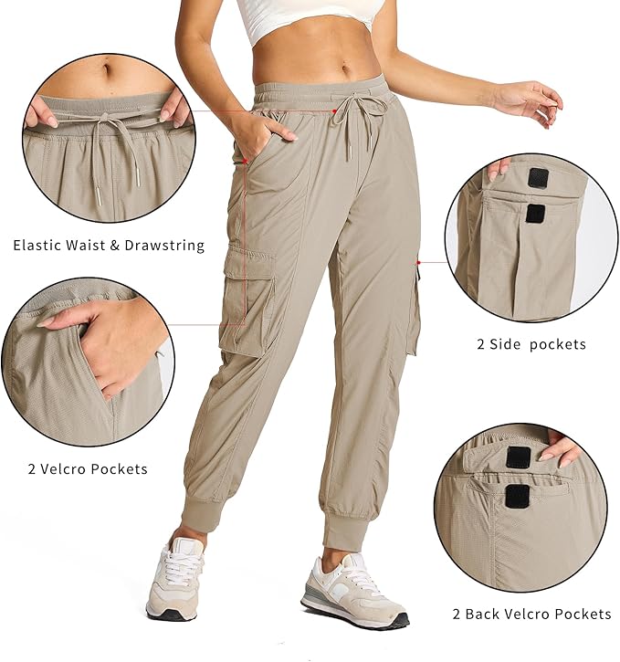 smawell Women's Hiking Cargo Pants with Pockets Lightweight Quick Dry Joggers Travel Camping Outdoor Pants
