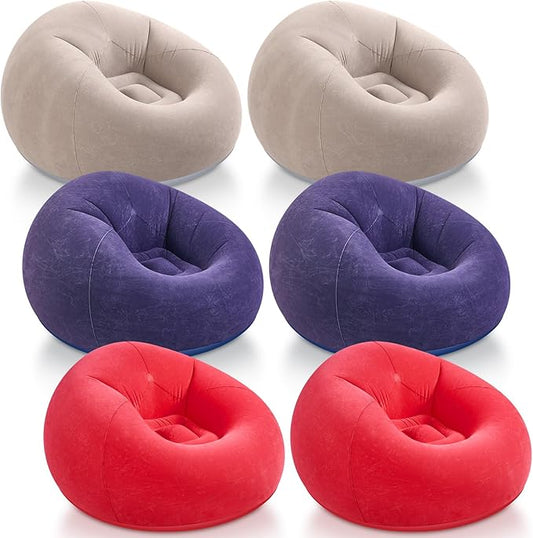 Realspring Inflatable Bean Bag Chairs Outdoor Blow up Camping Chairs Inflatable Lazy Sofa Folding Portable Bean Bag Loungers Couch for Movie Night(Coffee,Blue,Red,6 Pcs)