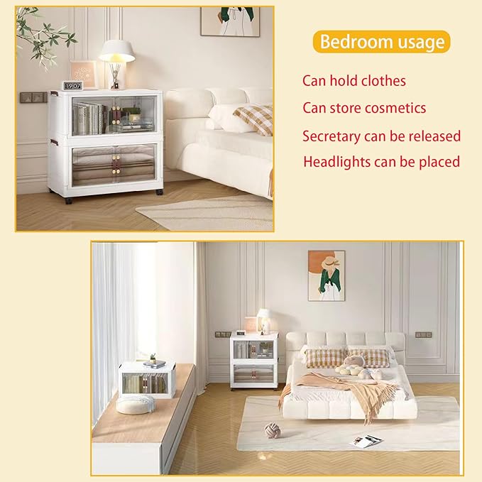 16 Gals stackable storage box with lid, foldable wardrobe organizer, Sundries storage cabinet, foldable plastic container with door, Book organizer box(Without wheels).