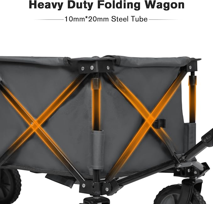 TIMBER RIDGE Collapsible Outdoor Folding Wagon Cart Heavy Duty Camping Patio Shopping Garden Cart with Side Bag Cup Holder, Grey
