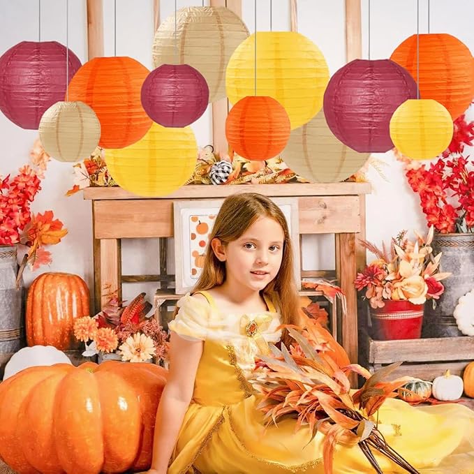 Burgundy Maroon Wine Paper Lanterns Decorative 12pcs Party Hanging Decorations for Rustic Fall Party Bridal Shower Wedding Baby Shower Graduation Anniversary Room Decor