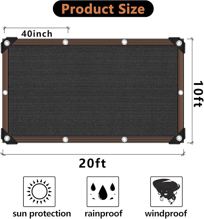 Garden Shade Cloth, 80%-90% Resistant Sun Shade Neting Mesh Tarp with HDPE Material and Reinforced Grommets, Sunblock Trap for Greenhouse Plant Pergola Backyard Patio, 10x20FT