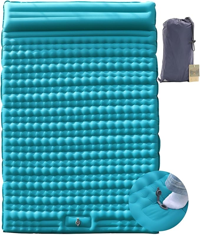 Inflatable Double Sleeping Pad for Camping, 2 Person Air Mattress Self-Inflating Camp Pad, Extra Thick & Lightweight, Ultimate Comfort for Two Campers