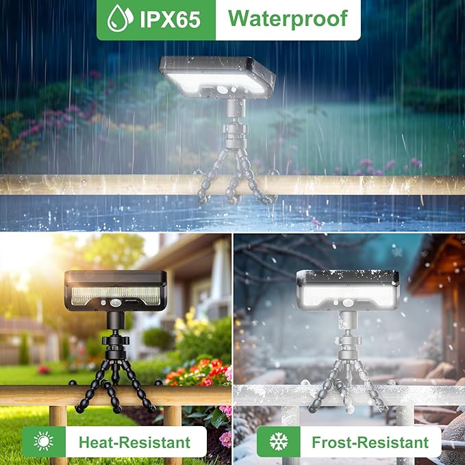 Tryme Solar Lights Outdoor with Motion Sensor, USB & Solar Powered, Adjustable Angle, 3 Modes, Octopus Stand, IP65 Waterproof Fence Lights for Garden, Gate (2 Pack)