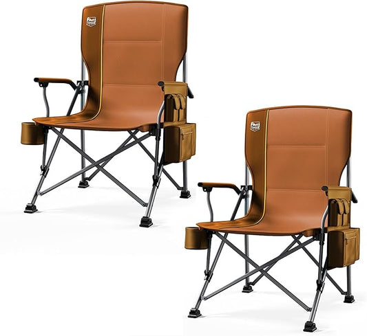 TIMBER RIDGE Oversized Folding Camping Chair High Back Heavy Duty for Adults Support up to 500lbs with Cup Holder, Side Pocket Cooler Bag 2 Pack