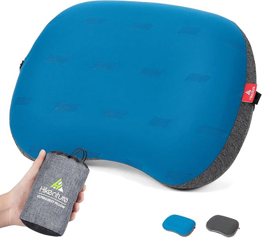 Hikenture Camping Pillow Ultralight, Inflatable Pillows with Removable Cover, Compact Portable Backpacking Pillow, Ergonomic Blow Up Camp Pillows, Washable Air Pillow for Hiking, Beach (Blue)