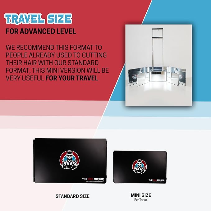 The 360 Mirror - 3 Way Mirror for Self Hair Cutting - Adjutable Trifold Barber Mirro to Cut Your Own Hair - Tri Fold Self Haircut System - Three Sided Mirro for Haircuts (Black - Mini LED Version)