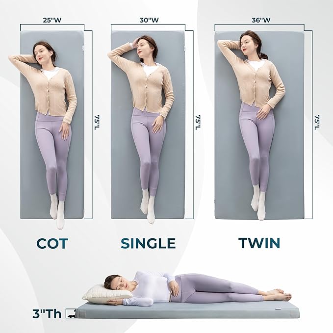 Kingfun Memory Foam Camping Sleeping Pad, CertiPUR-US Camping Mattress Waterproof Roll Up Mattress Guest Bed, Thick Floor Sleeping Mat for Car for Adults with Travel Bag