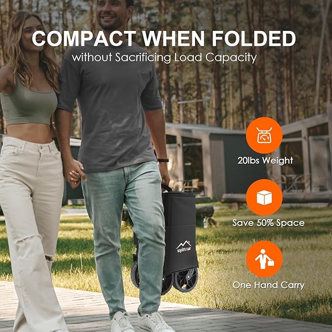 140L Collapsible Wagon Cart Foldable, Folding Utility Grocery Cart with Side Pocket and Brakes for Shopping, Sports, Camping and Garden, Black