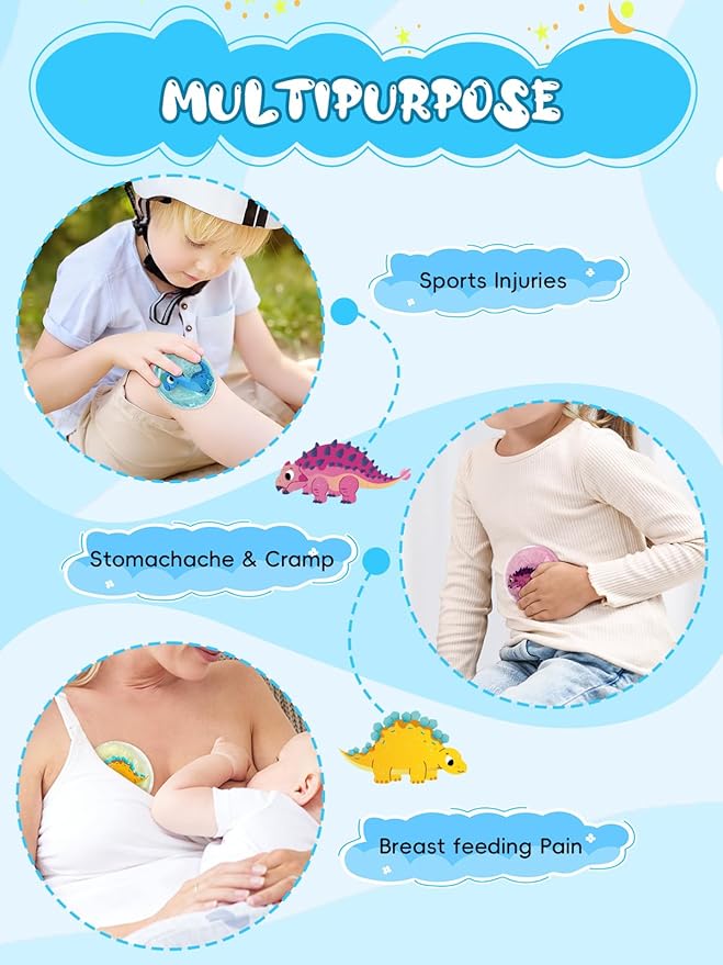 Kids Ice Packs for Boo Boos, 6 Pcs, Baby Small Gel Ice Packs for Injuries Reusable, Mini Hot Cold Compress for Body Pain Relief, Toothache, Fever, Mosquito Bite, Get Well Gift for Girl Boy (Dinosaur)
