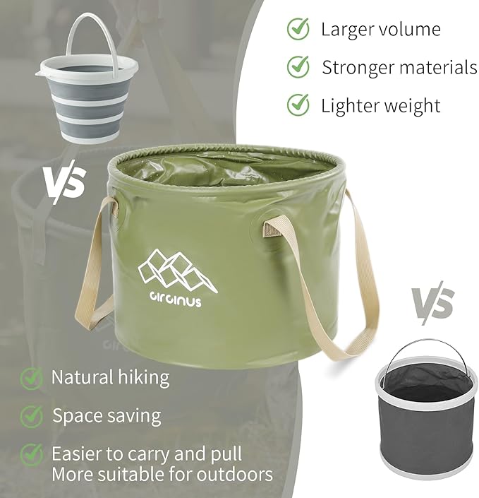 CIRCINUS Collapsible Water Bucket 5.28 gallons (20 liters) Portable wash Basin for Camping Fishing Travel Outdoor Gardening car Washing (Green)