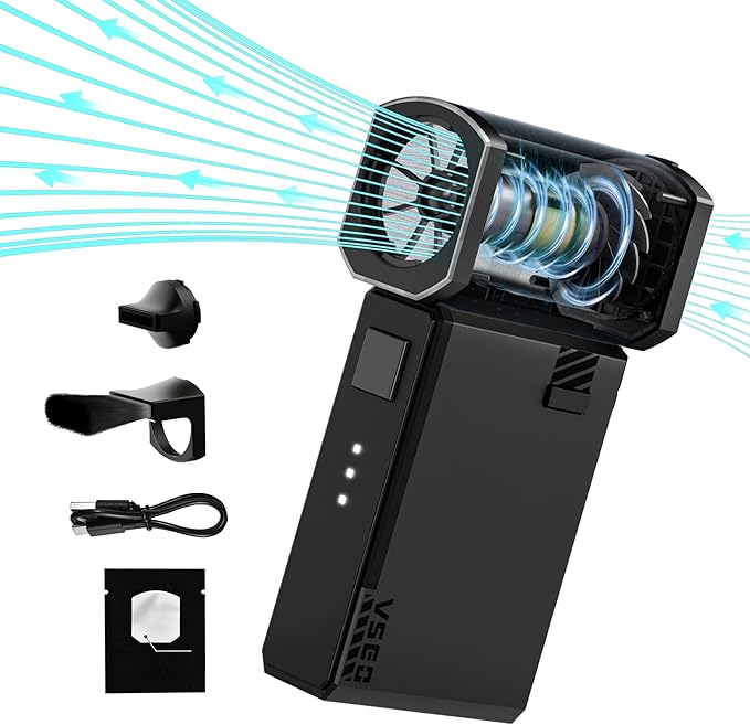 Portable Palm Turbo Air Duster 100000RPM, Cordless Aluminum Mini Blower with 3-Speed Adjustable Power, Fast Charging Compressed Air Cleaner for Camera Lens, Computer, Keyboard, Outdoor,Car and Home