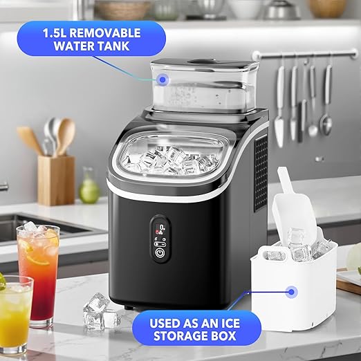 Countertop Ice Cube Maker, 33LBS/24H Portable Ice Machine with External Water Tank, 16Pcs Ready in 13 Mins, Auto-Cleaning, 2 Ways to Add Water, with Ice Scoop & Basket, for Home/Kitchen/Office
